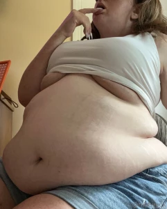 Your full feedee girlfriend has been hard at work growing fatter and