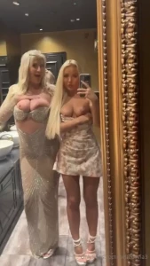 Me and sophia s tits we re bursting out of our dresses in the bar so