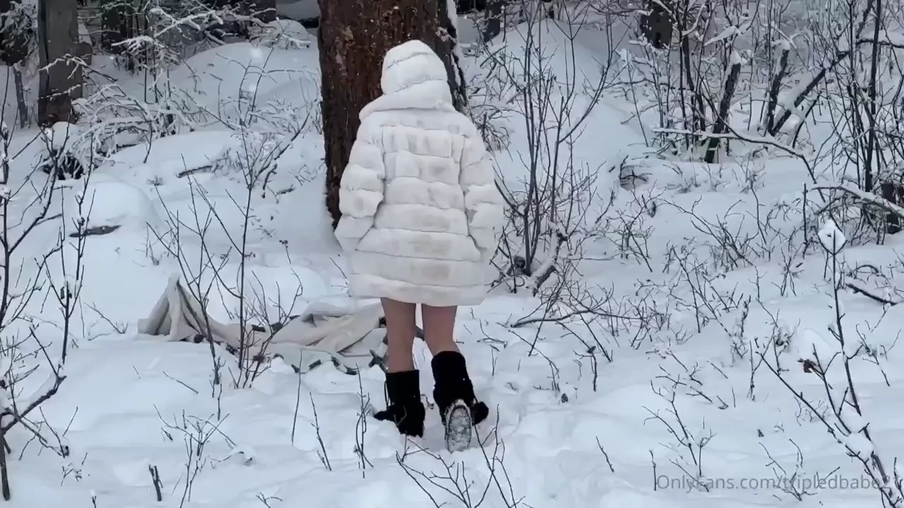 Red mesh dress in the snow 