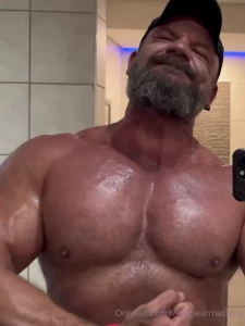 Doing a check-in with a flex and a cock flash