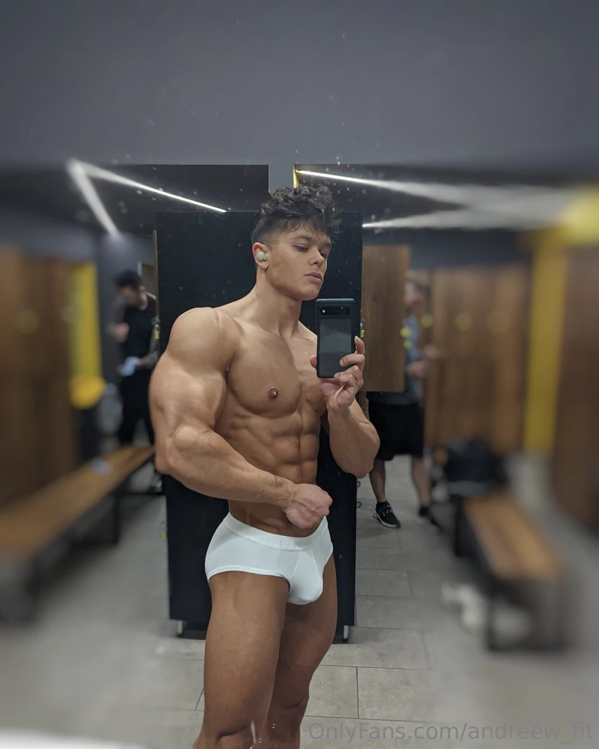 Workout done pump still going biceps flexed abs tight and the briefs 