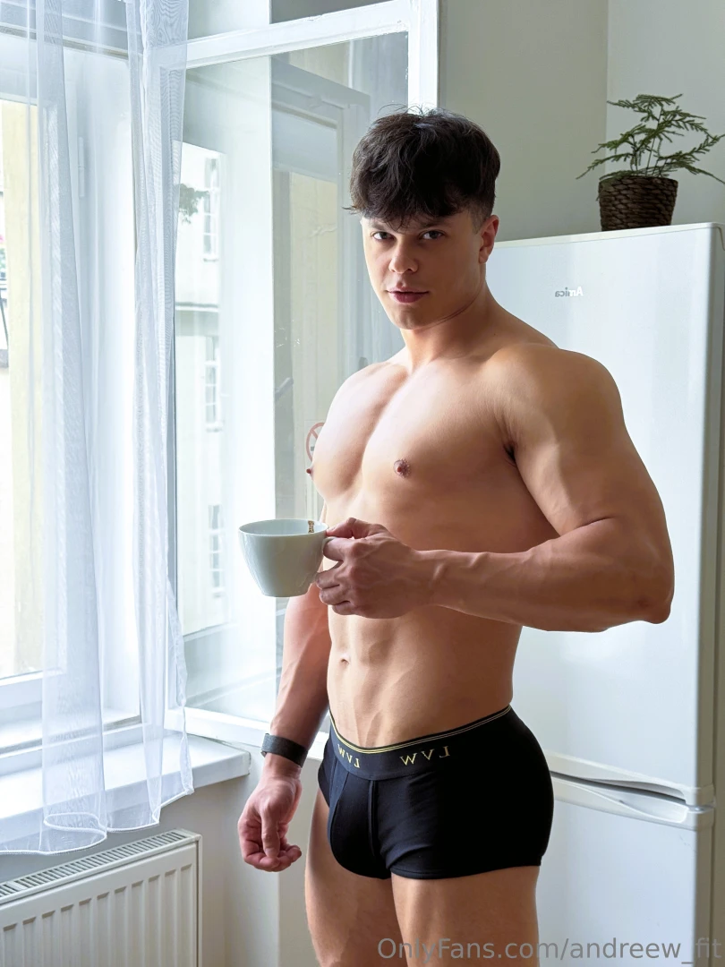 Sipping my coffee shirt off cock hard in my brief you gonna start your 