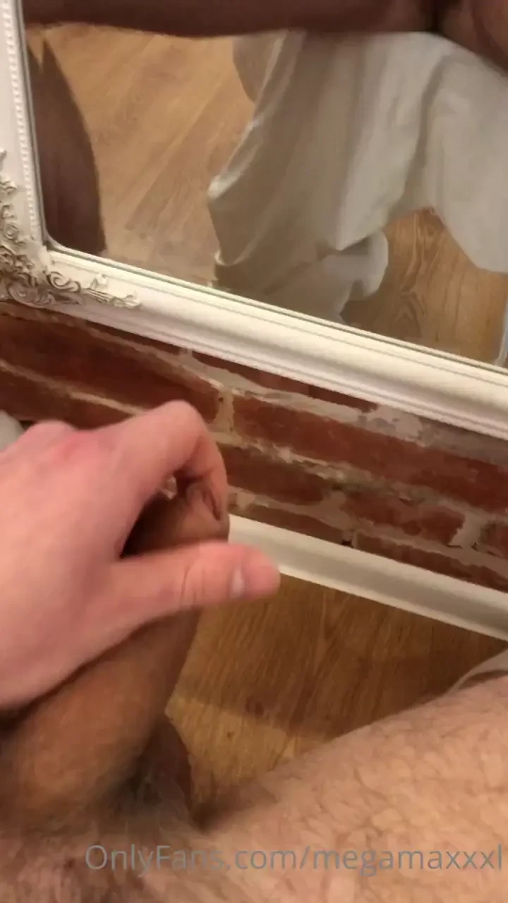 Playing with my wet cock and foreskin in the mirror 