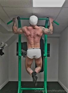Huge cum shot in this video i start clothed doing so pull-ups then