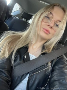 Leather on my skin lips ready to bite and that look behind the glasses