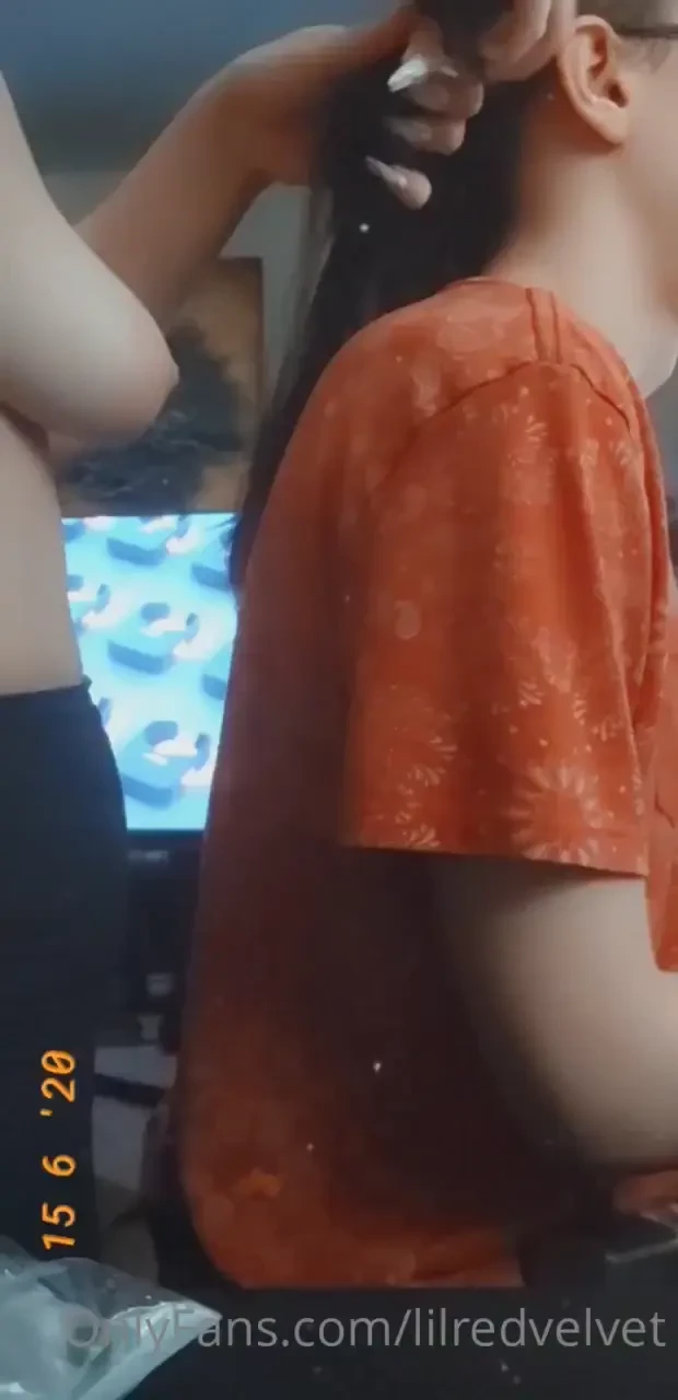 Braiding my bfs hair topless 