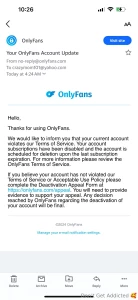 My main account has been deleted i appealed it but onlyfans still