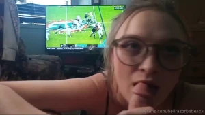 Egirl gives her bf a bj during a football game this six minute sextape