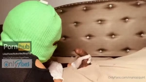 Snuck in my step brothers room and stroked his big black cock with