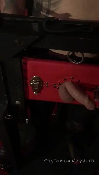 Mistress teasing my cock in stocks 