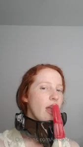 I unveil my mask for you to watch me suck a red pop accidentally bit