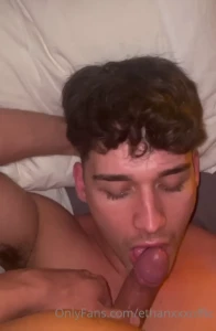 Licking up all the cum i shot in his mouth wanna see the cumshot and