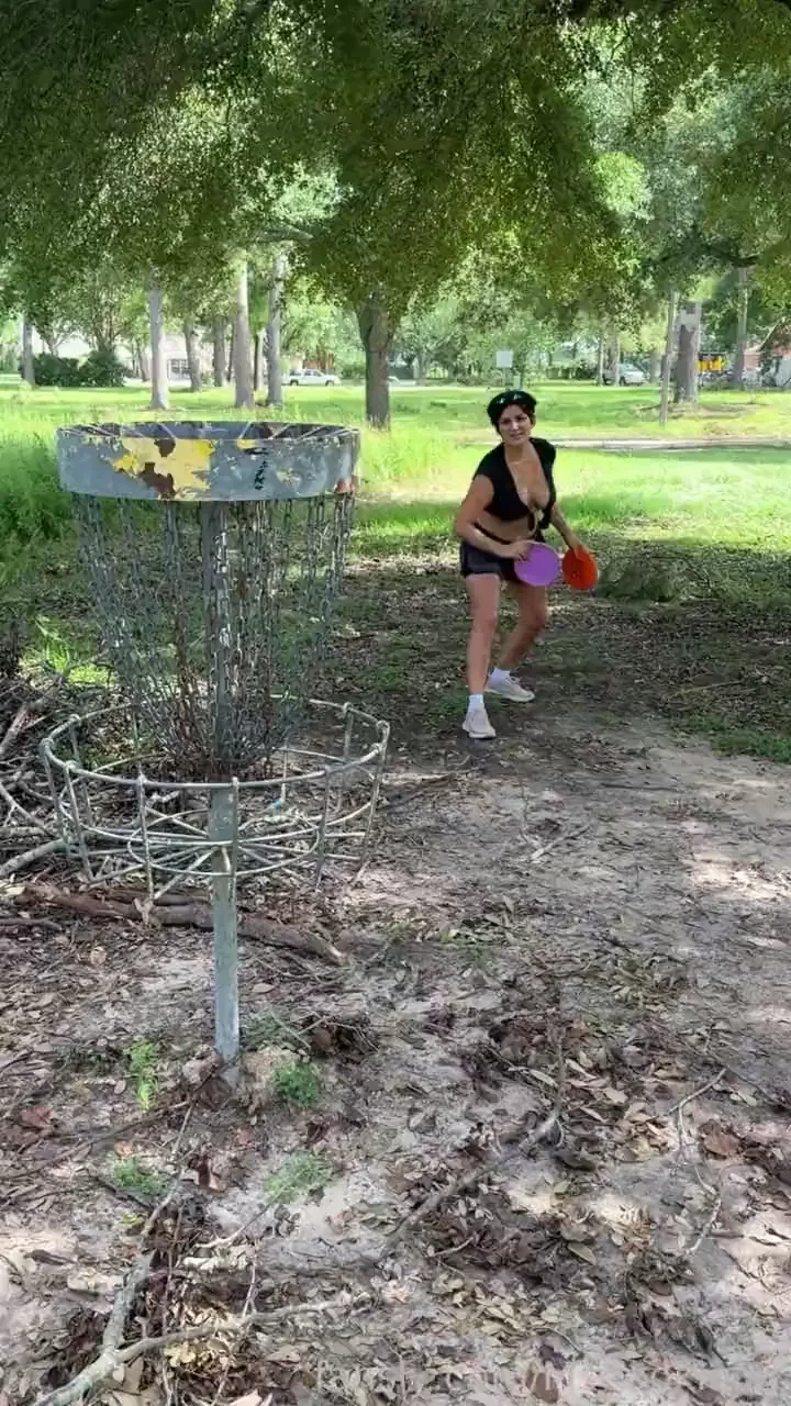 Topless disc golf anyone mixed darkhair doubleds bignaturals 