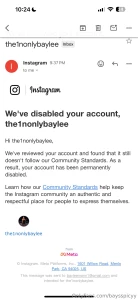 My instagram has been suspended i will be making a new one next week