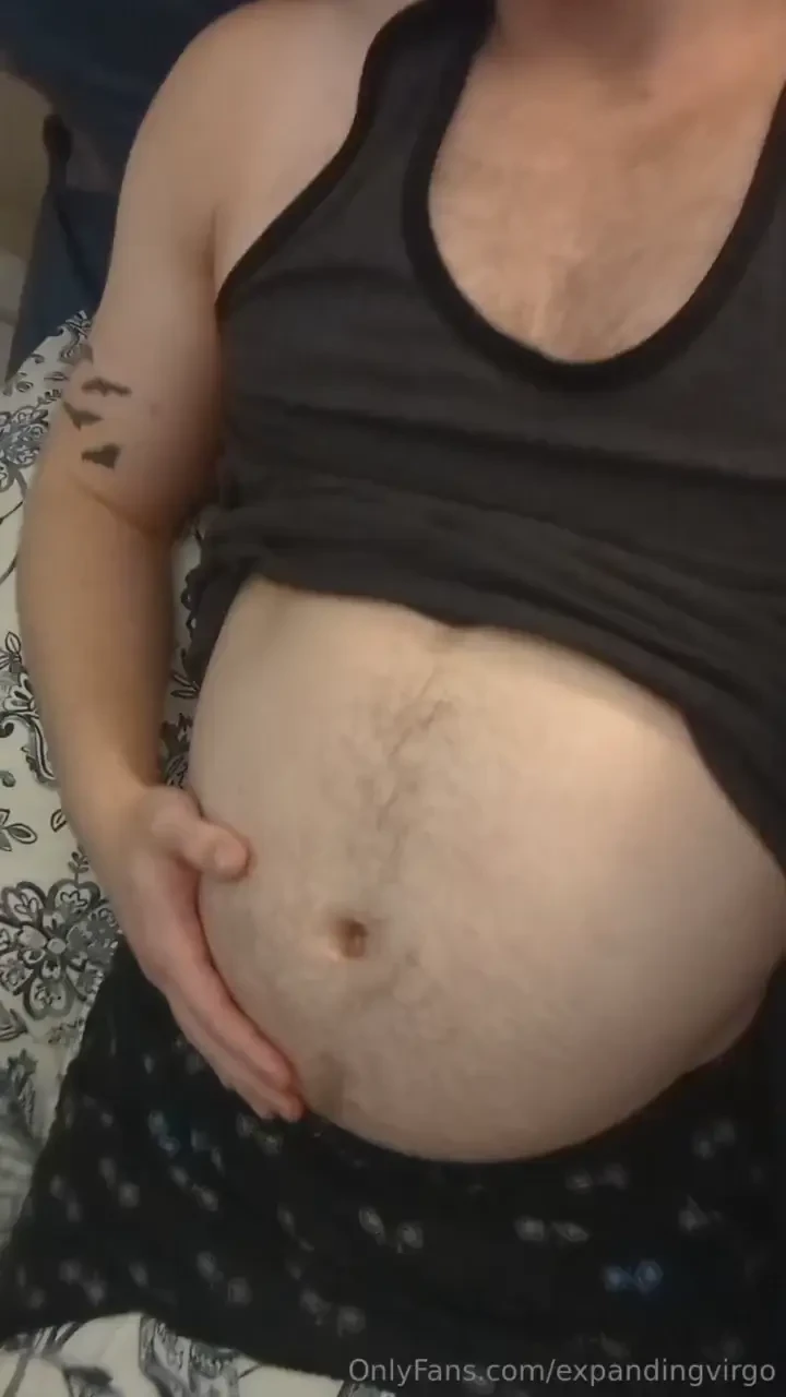 Belly play rubbing and pushing out my bloated belly 