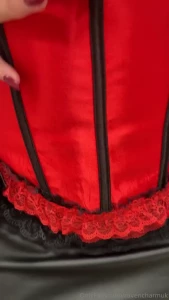 Super special pantyhose red ankle boots red corset and leather skirt