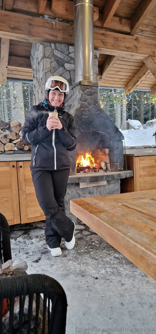 After all day skiing well deserved hot red wine at the fire place part 2 