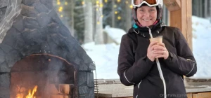 After all day skiing well deserved hot red wine at the fire place