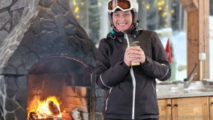 After all day skiing well deserved hot red wine at the fire place part 1