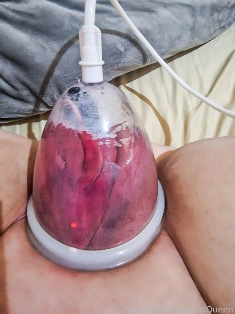 Mega pussy pumping filling up a whole breast cup with a toy inside 