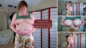Jiggling and dropping titties and belly jumping up and down for belly