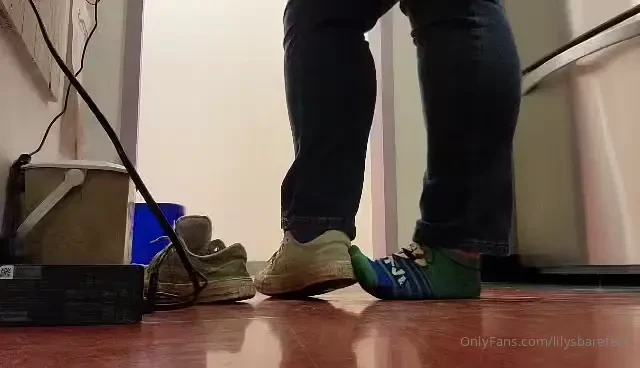Shoe and sock removal at work 