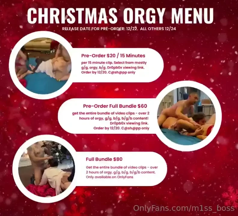 Who wants to cum over and over again to our christmas orgy videos 