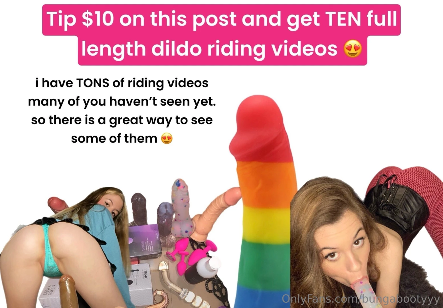 bungabootyyy - Tip 10 on this post and i ll send you 10 full length dildo riding 