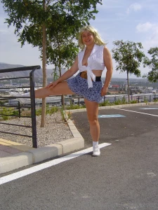 Erika with short skirt and no panties and bra