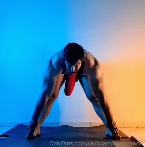 Practicing some stretching routine in all the colours of the rainbow part 1