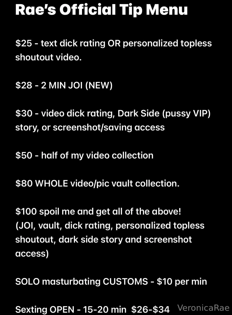 Raes tip menu 2025 only thing not listed is my private snap story 