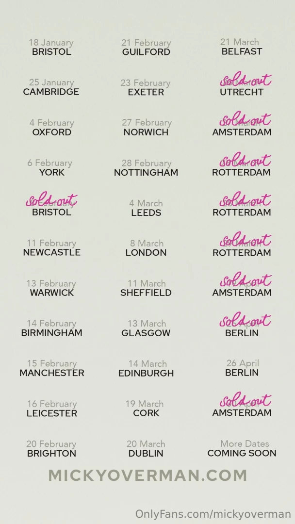 My tour starts tonight so excited to be going to all these places to 