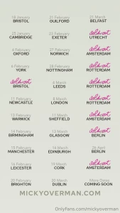 My tour starts tonight so excited to be going to all these places to