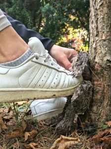 First i kick my stuffed bunny hard against a tree again and again with