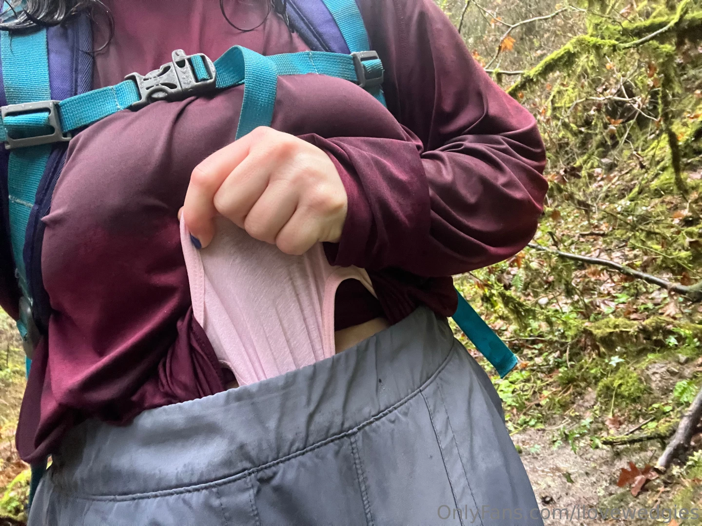 Super rainy day of hiking and some little pink thong wedgies 