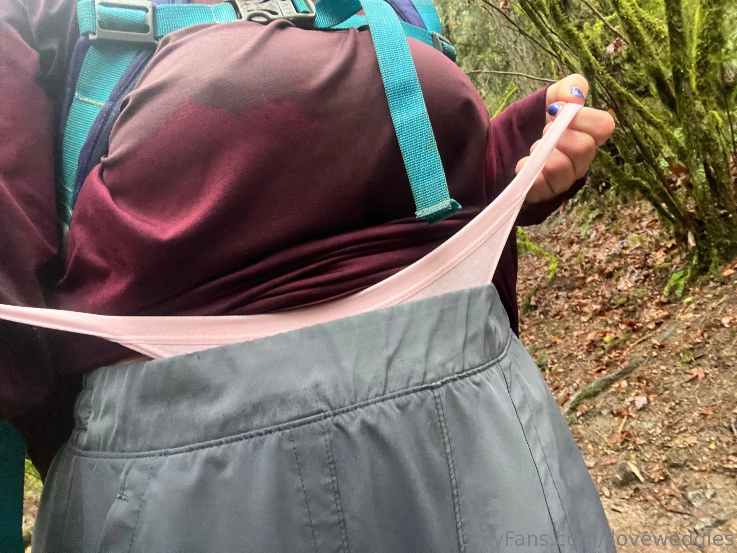 Super rainy day of hiking and some little pink thong wedgies part 1 