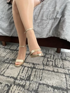 Like the nude shiny tights and golden shoes part 4