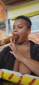 The stares i got eating this corn dog