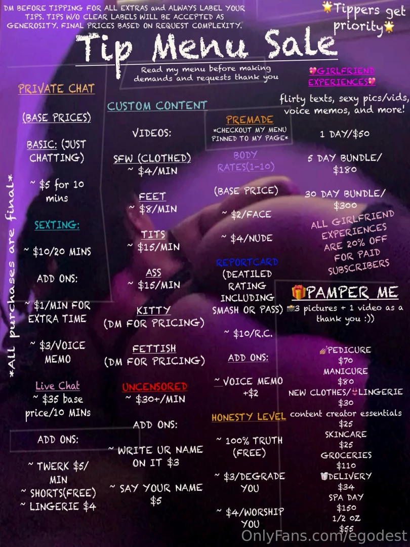 New tip menu available only on egod95 dare to indulge step into the part 2 