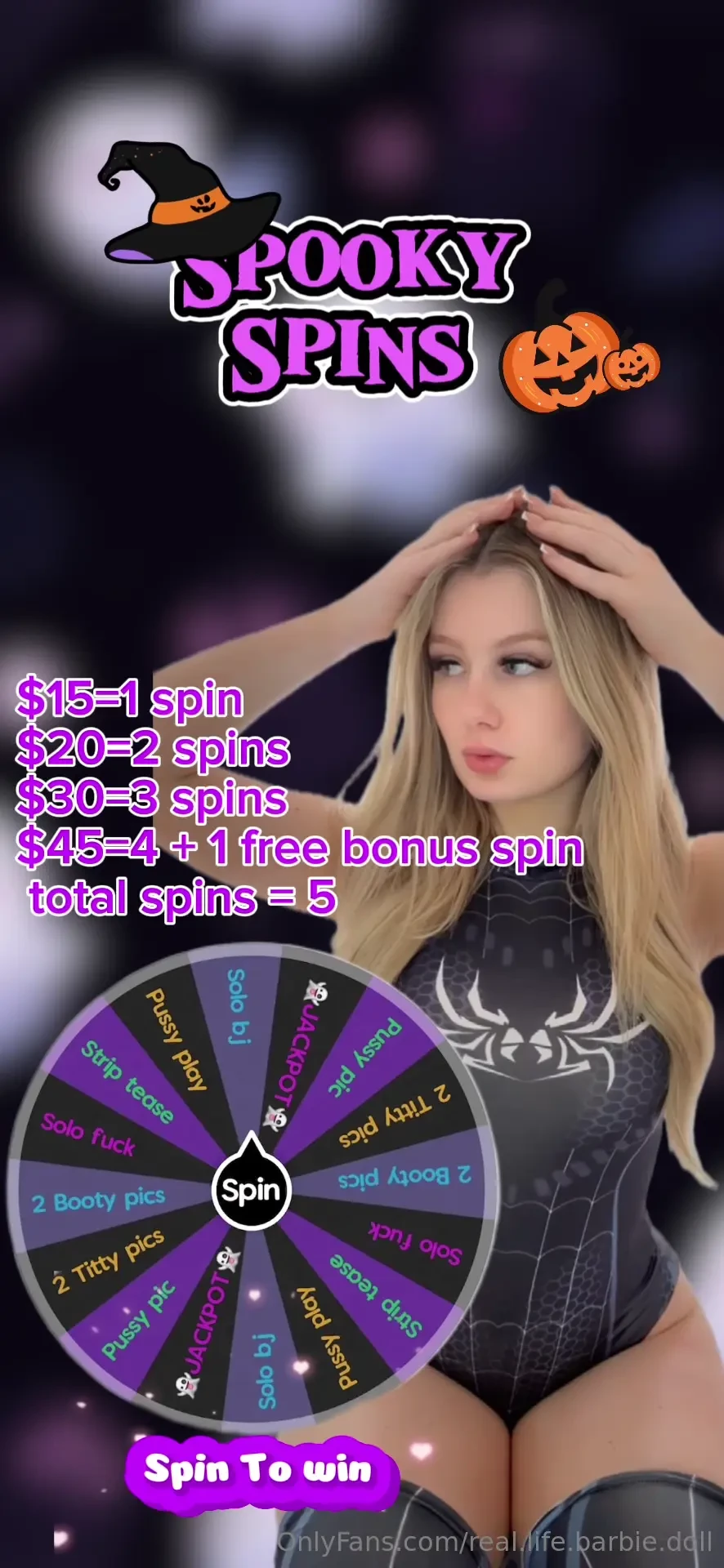 S p o o k y w h e e l available to spin for everyone - - 2 2 2 - once 