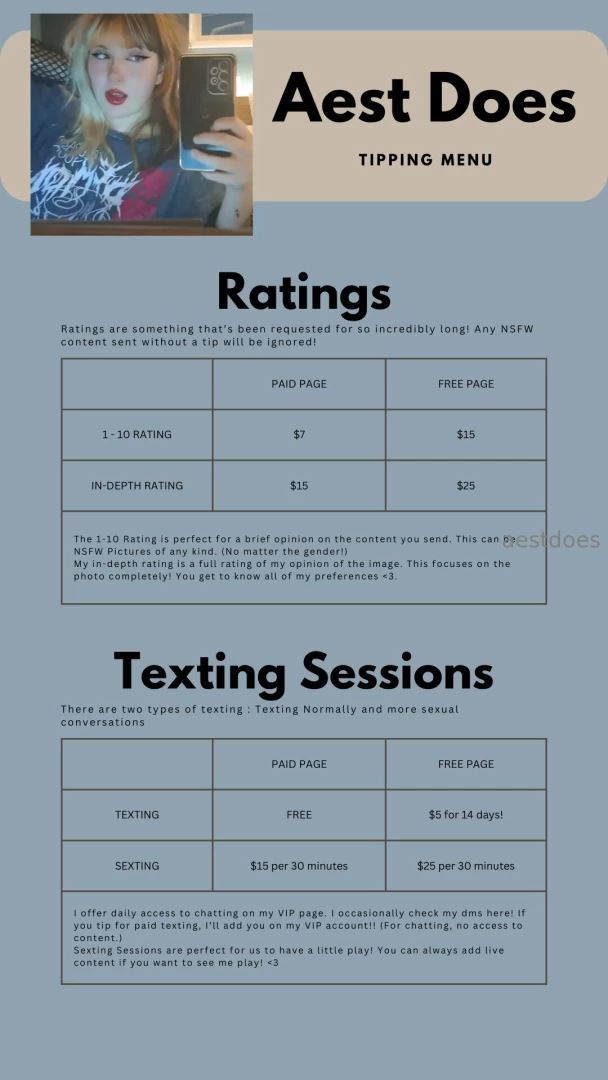 The tipping menu this is the free page so please follow the prices 