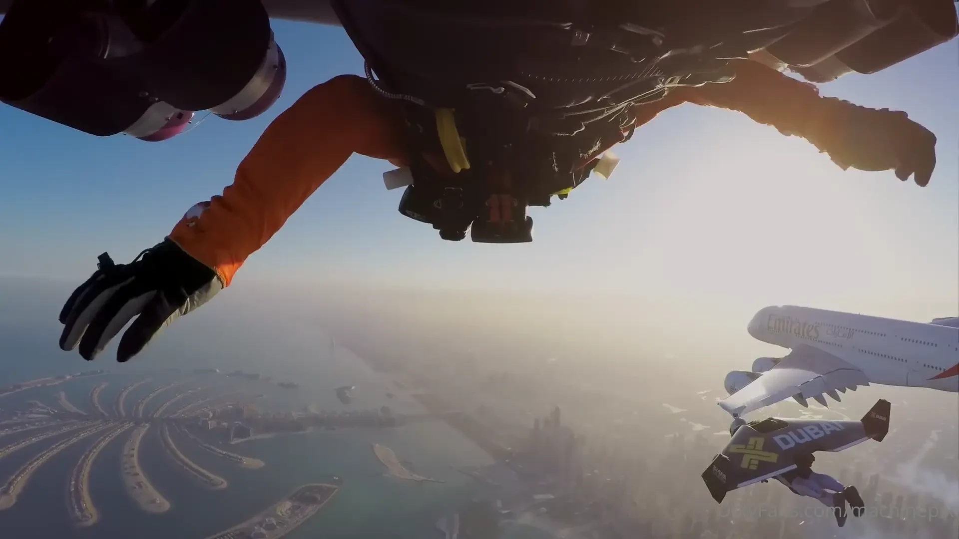 Jetwing powered wingsuits piloted by yves rossy and vince reffet in 