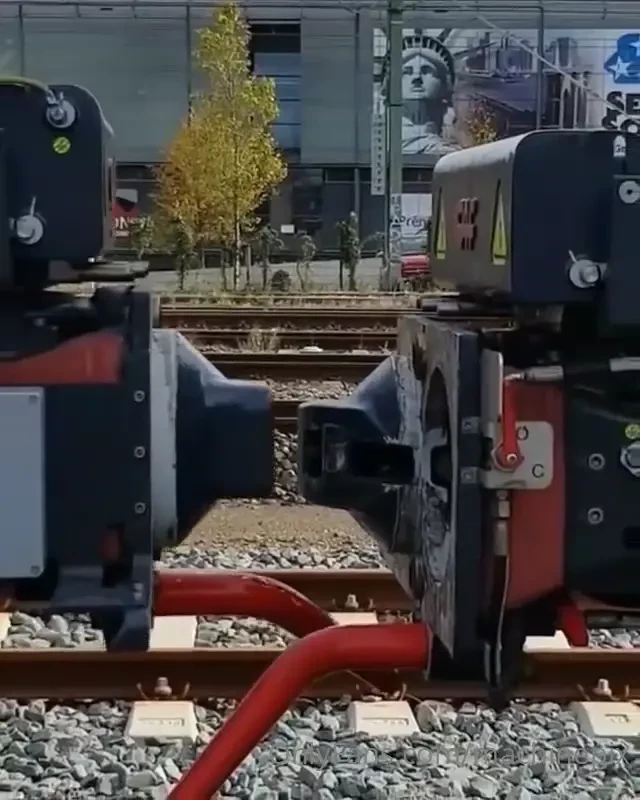 Scharfenberg railway coupler at the den haag hollands spoor station in 