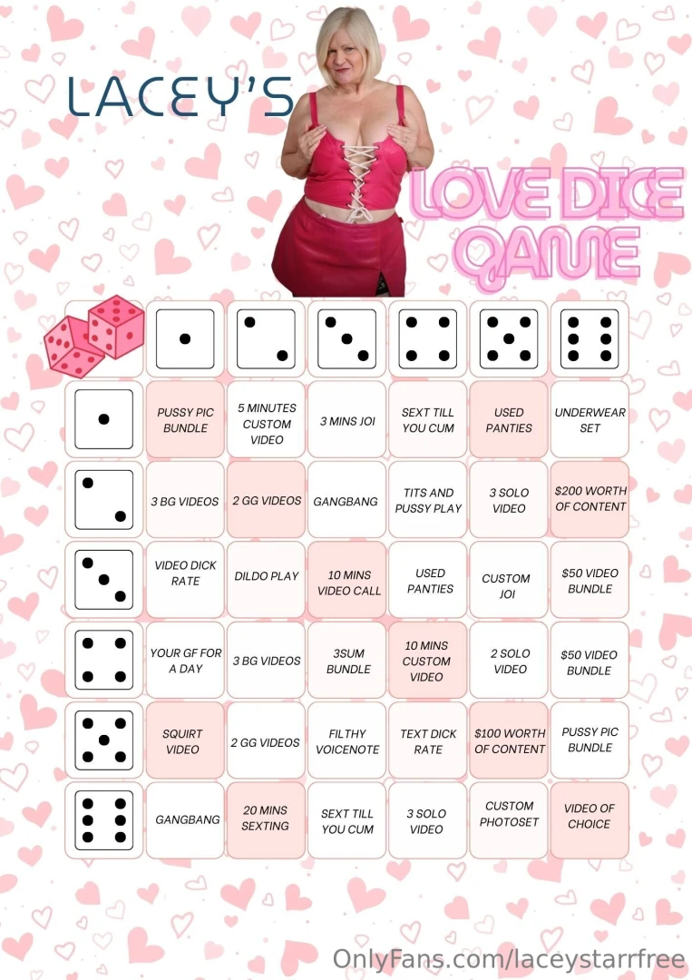 Lacey s love dice game 7 per roll or buy 5 and get 1 roll free 