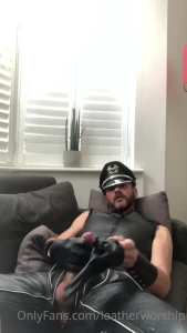 When a leather man is home alone watching big leather daddies smoking