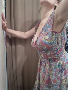 Out of the changing room while shopping for some new summer dresses part 1