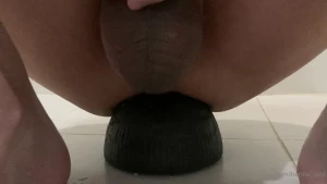 Anal training with huge dildo with big fat knot i m getting used to