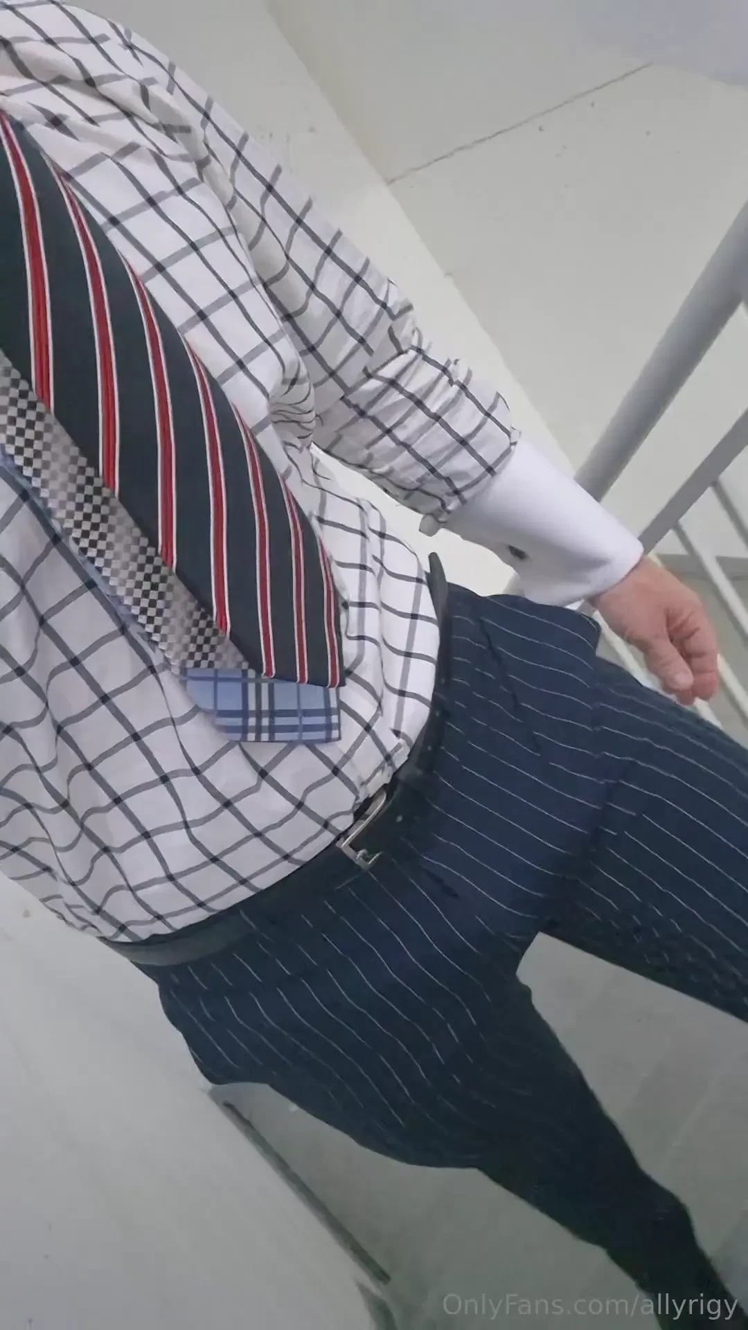 High collar tie stack stairwell wank 