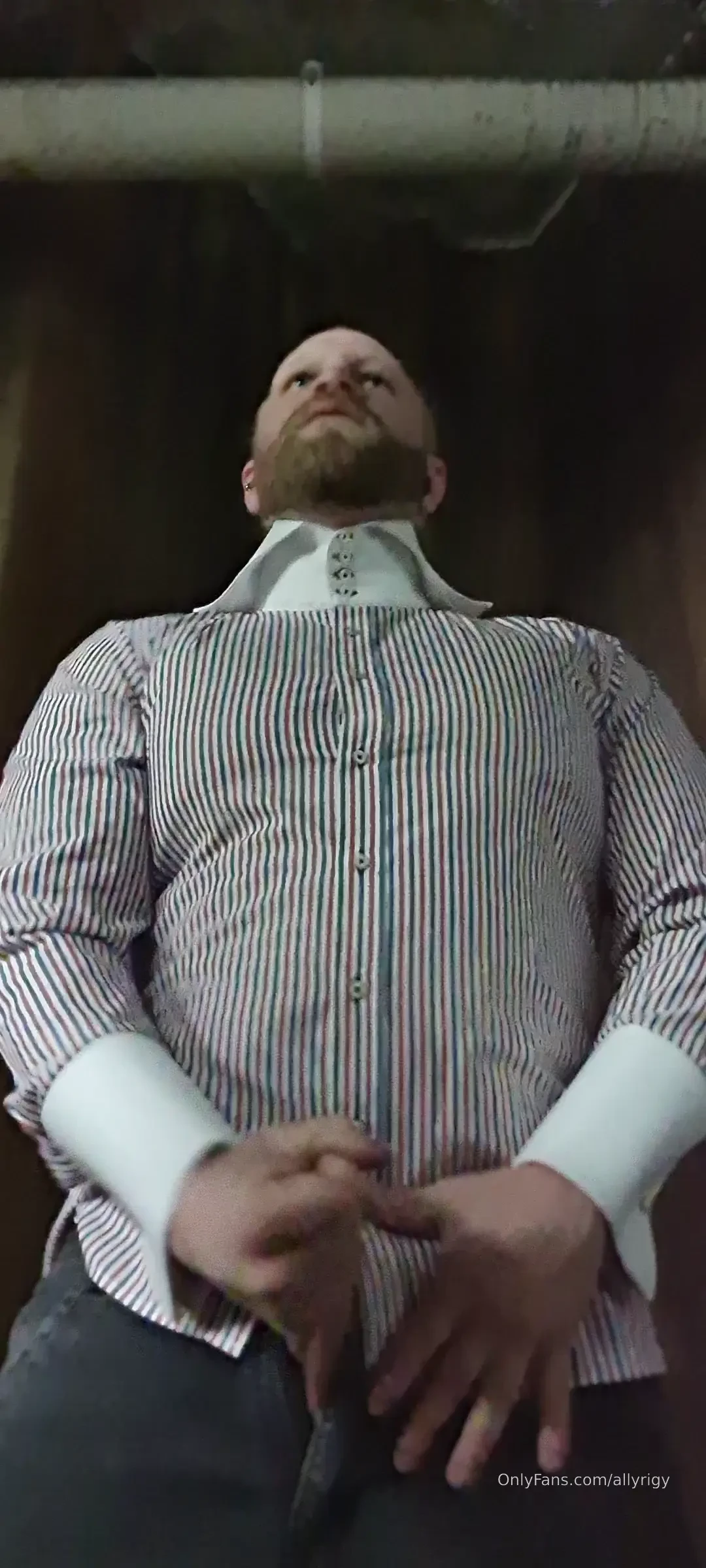 Buttoned up 4 high collar car park wank 