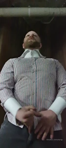 Buttoned up 4 high collar car park wank